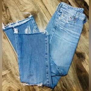 AG Adriano Goldschmied Light Blue Distressed Cropped Jeans